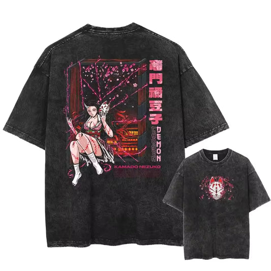Nezuko Oversized Washed Graphic T-Shirt